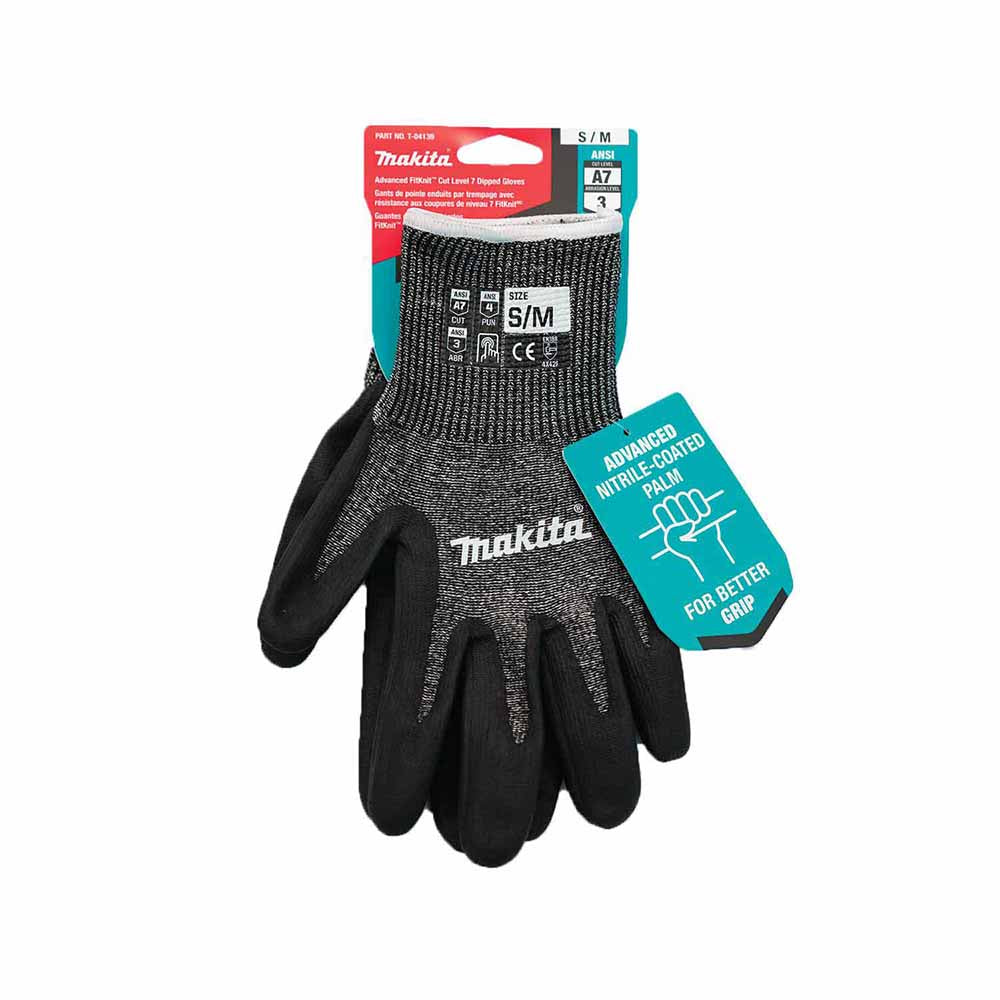 Makita T-04139 Advanced FitKnit Cut Level 7 Nitrile Coated Dipped Gloves (Small/Medium) - 6