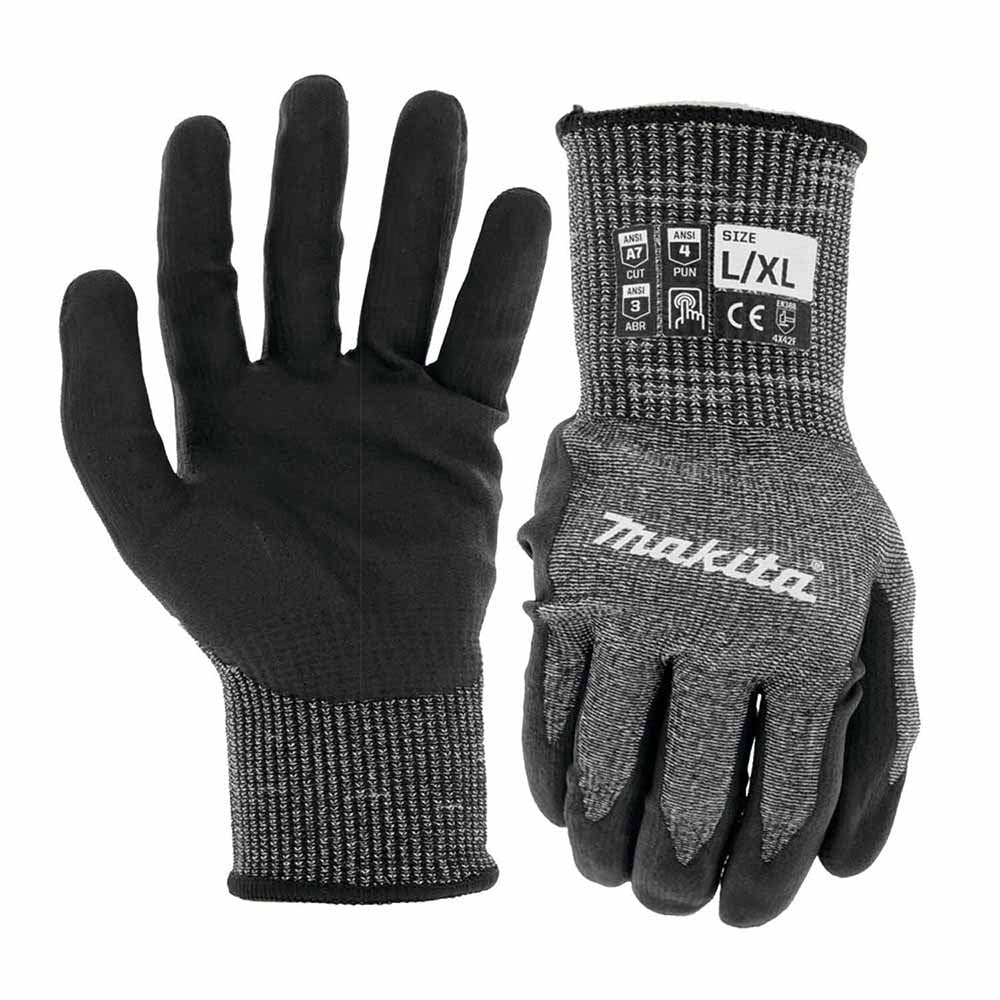 Makita T-04145 Advanced FitKnit Cut Level 7 Nitrile Coated Dipped Gloves (Large/X-Large)