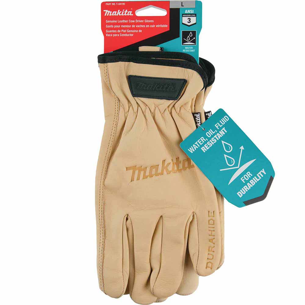 Makita T-04195 100% Genuine Leather Cow Driver Gloves (Large) - 3