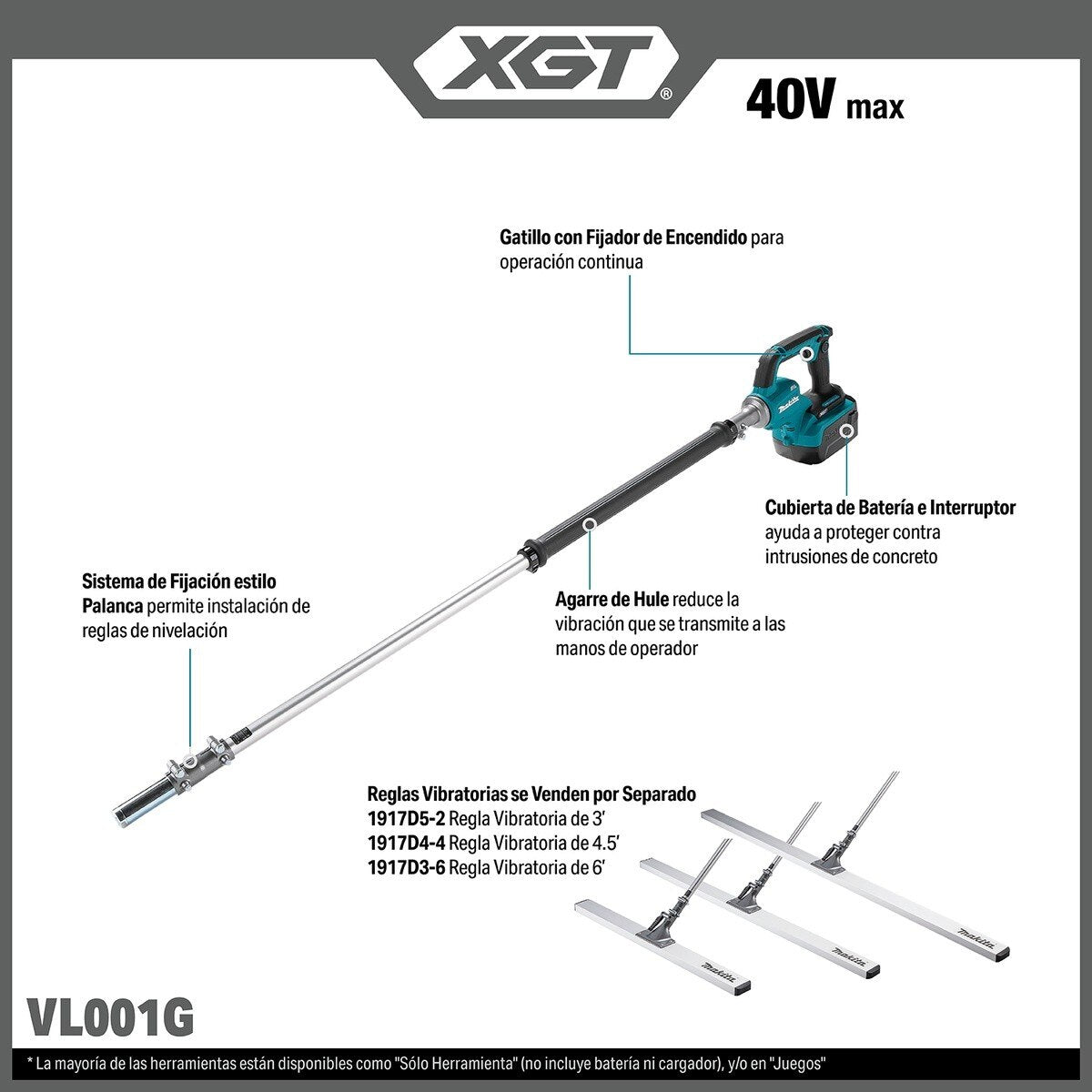 Makita VL001GZ 40V Max XGT Brushless Cordless Vibratory Screed Power Head Tool Only - 2