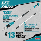 Makita XAU03Z 18V LXT Lithium-Ion Brushless Cordless 8" Extendable Articulating Pole Saw, Tool Only - 10