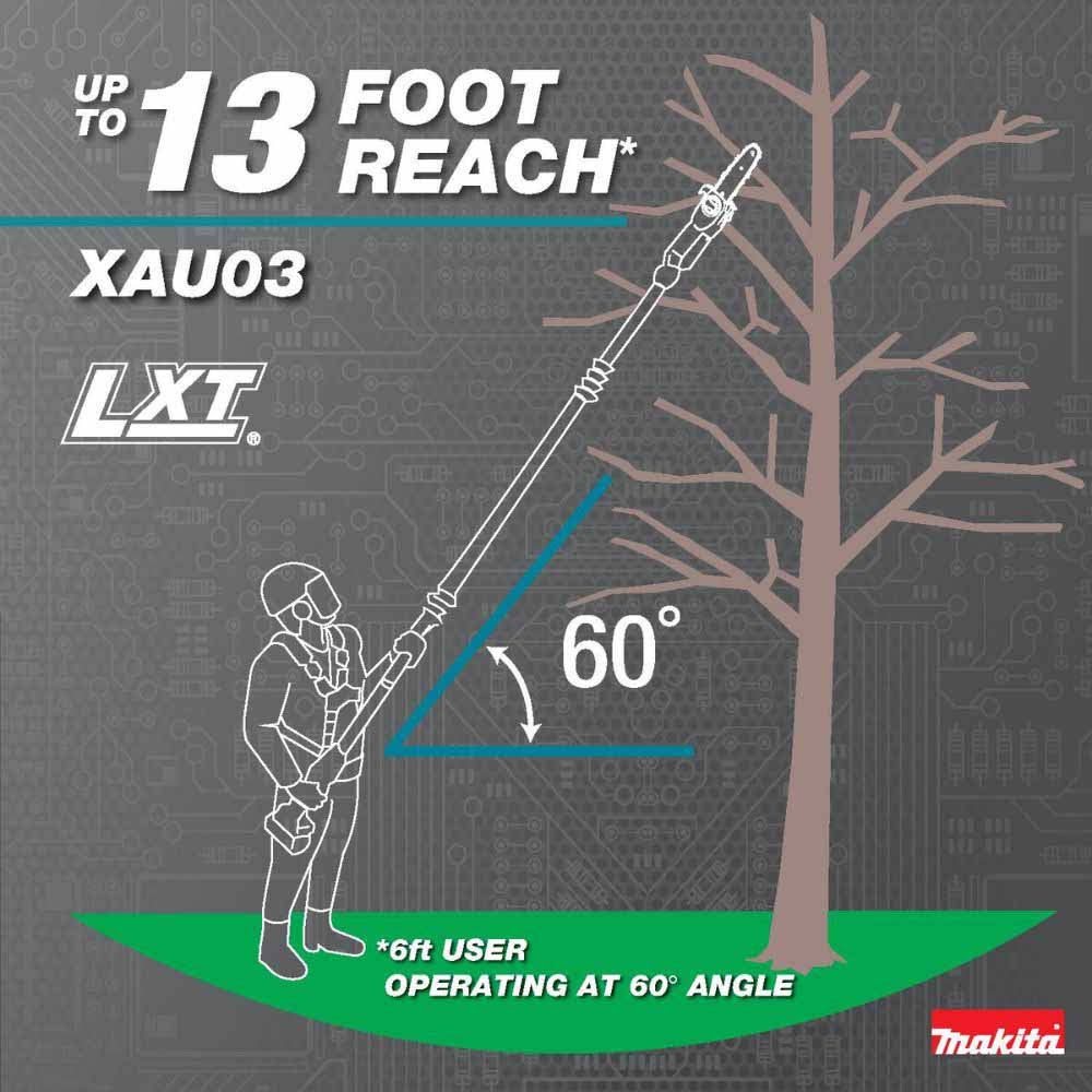 Makita XAU03Z 18V LXT Lithium-Ion Brushless Cordless 8" Extendable Articulating Pole Saw, Tool Only - 15