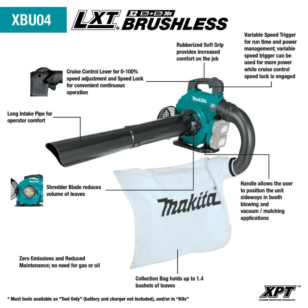 Makita XBU04PTV 36V (18V X2) LXT Brushless Blower Kit with Vacuum Attachment Kit, dual port charger (5.0Ah) - 2