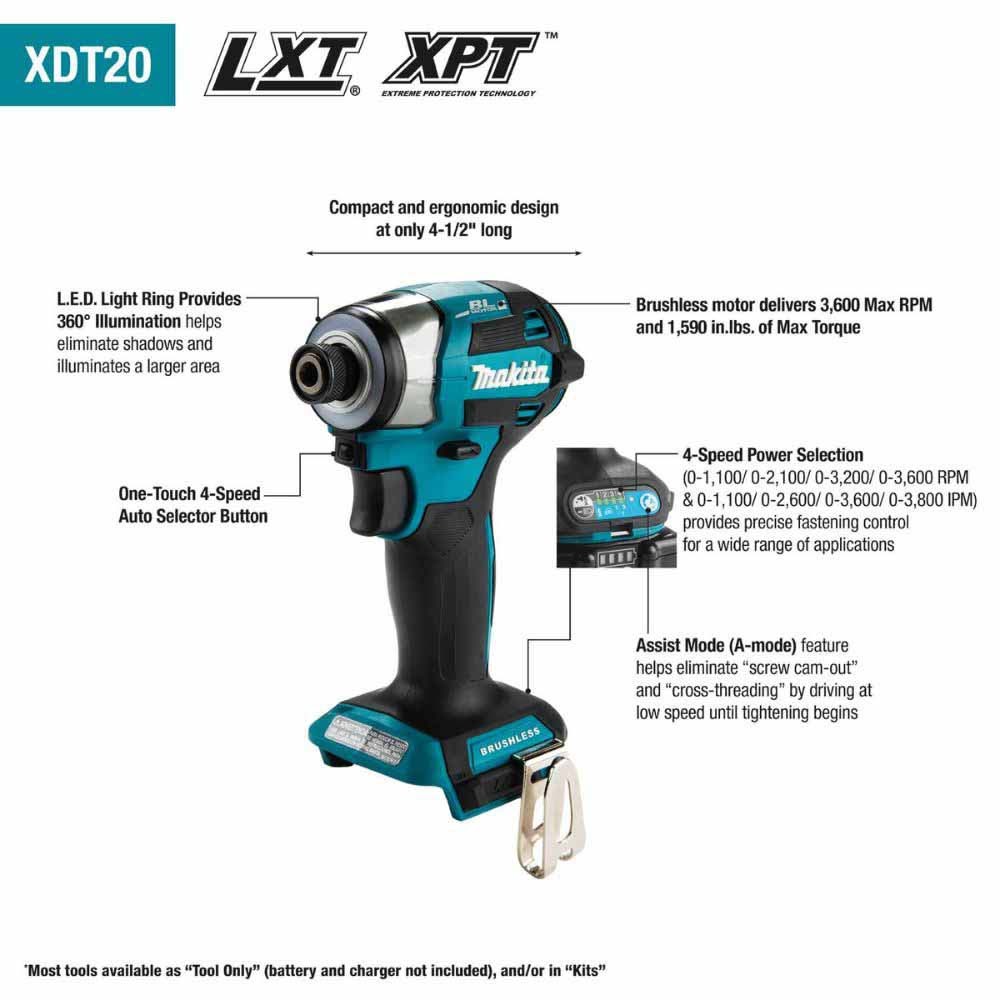 Makita XDT20T 18V LXT Lithium-Ion Brushless Cordless Quick-Shift Mode 4-Speed Impact Driver Kit - 2