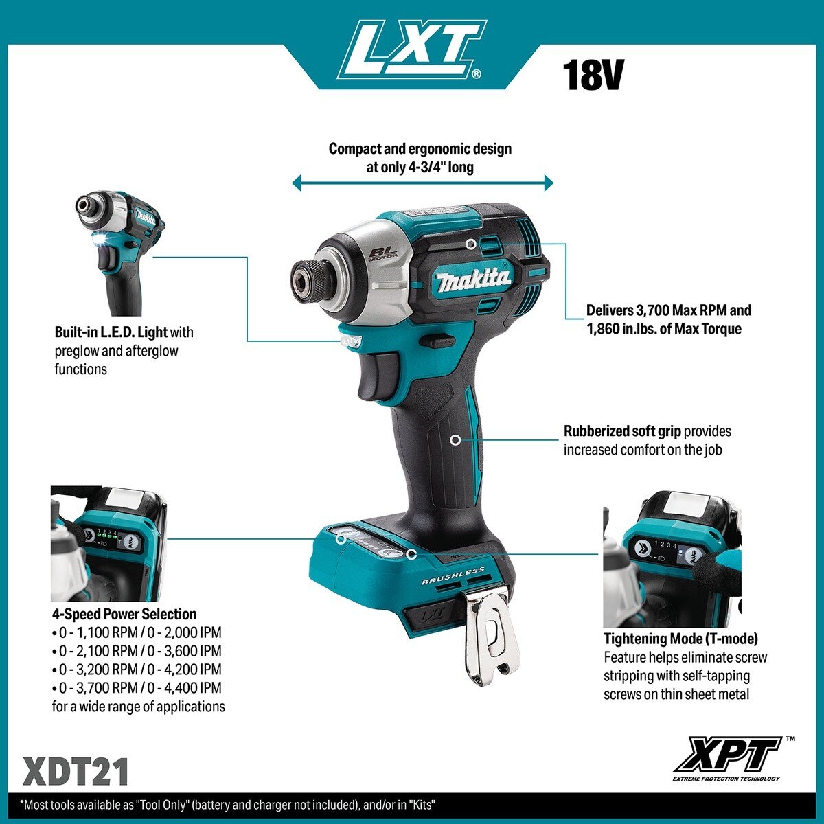 Makita XDT21T 18V LXT Brushless 4 Speed Impact Driver Kit with 5Ah Batteries (2 Pack) - 2
