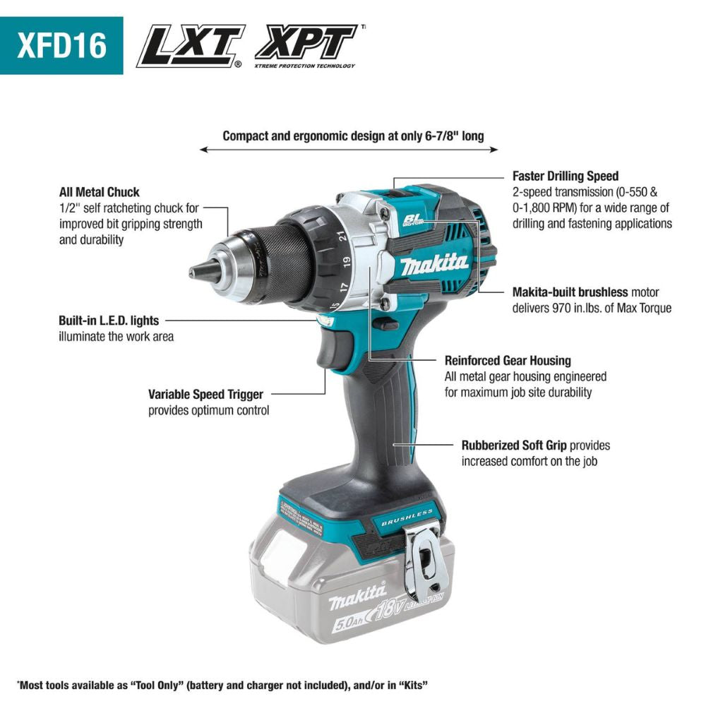 Makita XFD16T 18V LXT Lithium-Ion Brushless Cordless 1/2" Driver-Drill Kit (5.0Ah) - 2