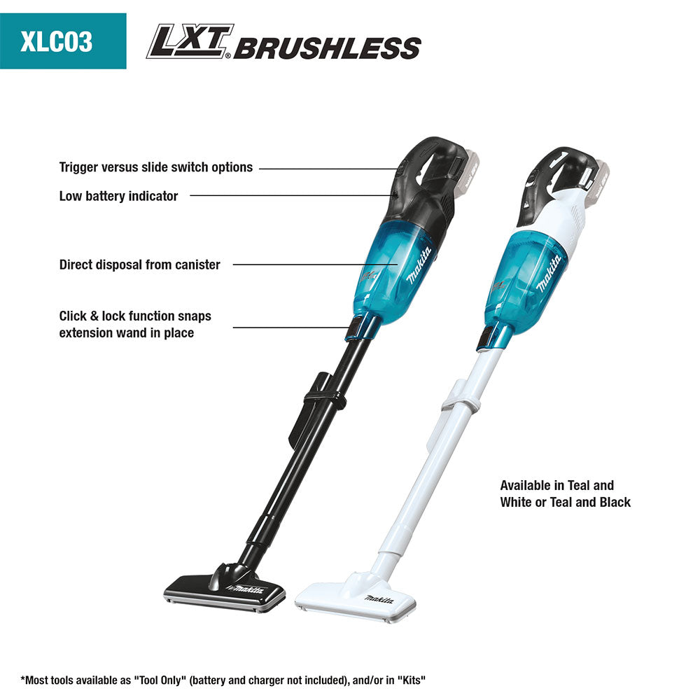 Makita XLC03R1WX4 18V LXT Compact Cordless Vacuum Kit, Trigger w/ Lock (2.0Ah) - 3