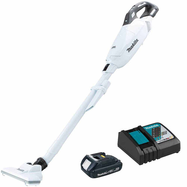 Makita XLC10R1W 18V LXT Lithium-ion Compact Brushless Cordless 4 -Speed Vacuum Kit, w/ Push Button and Dust Bag (2.0Ah)