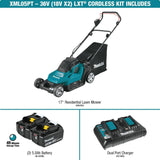 Makita XML05PT 36V (18V X2) LXT 17" Residential Lawn Mower Kit, dual port charger (5.0Ah) - 5