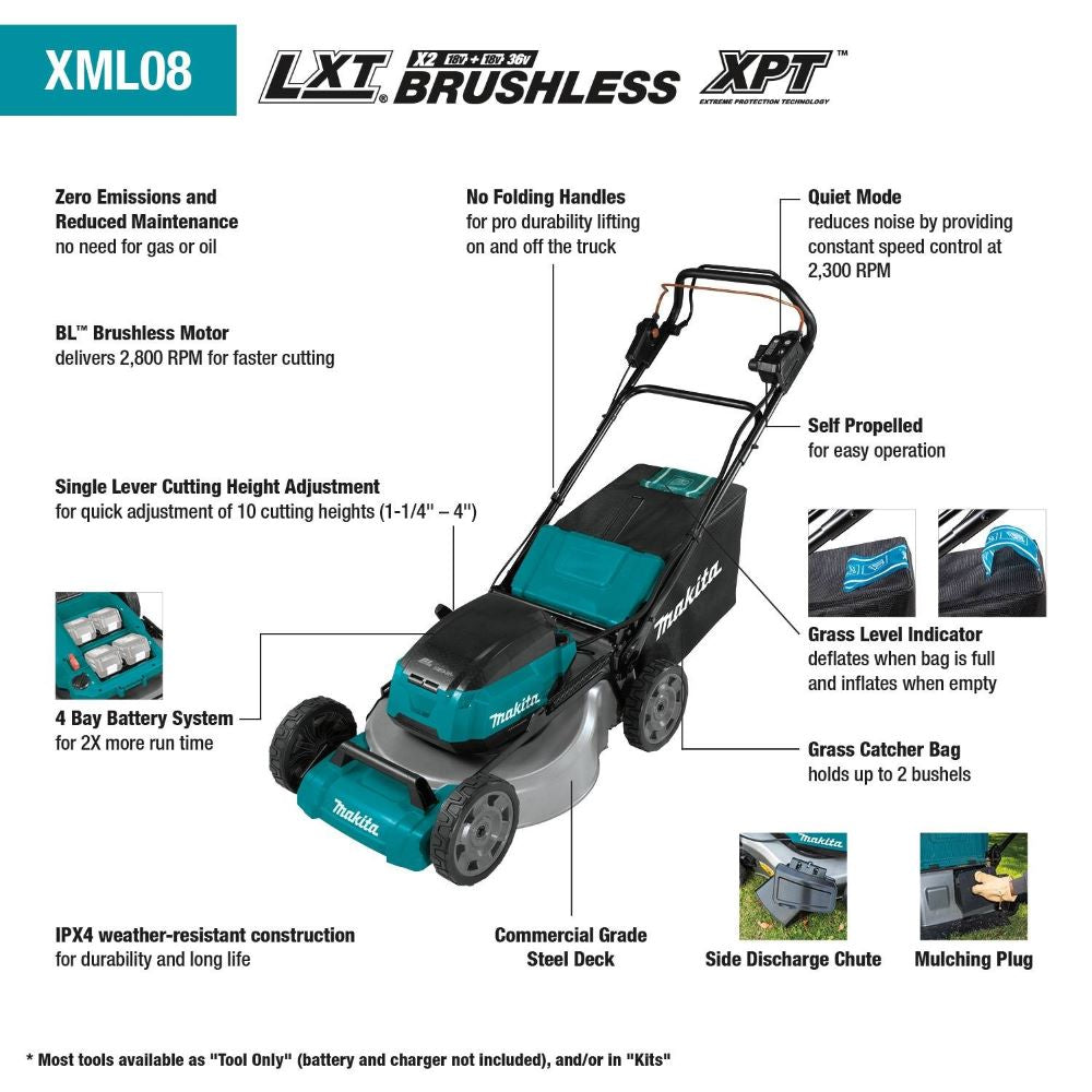 Makita XML08PT1 18V X2 (36V) LXT 21" Self Propelled Lawn Mower Kit - 21