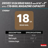 Makita XNB04Z 18V LXT Brushless Cordless 18 Gauge Brad Nailer, Tool Only - 4