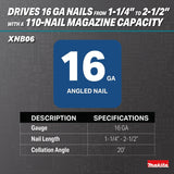 Makita XNB06Z 18V LXT Lithium-Ion Brushless Cordless 2-1/2” Angled Finish Nailer, 16 Gauge, Tool Only - 4
