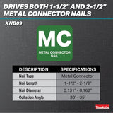 Makita XNB09Z 18V Brushless Cordless 2-1-2" Positive Placement Metal Connector Nailer Tool Only - 6