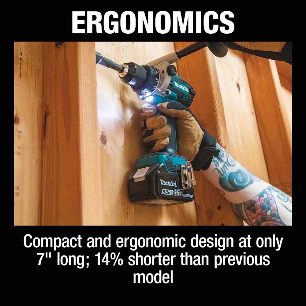 Makita XPH14T 18V LXT Lithium-Ion Brushless Cordless 1/2" Hammer Driver-Drill Kit, 2-speed, var. speed., L.E.D. Light, bag (5.0Ah) - 5