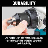 Makita XPH14T 18V LXT Lithium-Ion Brushless Cordless 1/2" Hammer Driver-Drill Kit, 2-speed, var. speed., L.E.D. Light, bag (5.0Ah) - 6