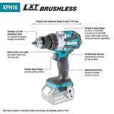 Makita XPH16T 18V LXT Lithium-Ion Compact Brushless Cordless 1/2" Hammer Driver-Drill Kit (5.0Ah) - 2