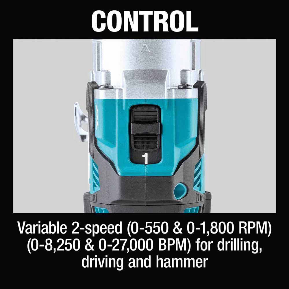 Makita XPH16T 18V LXT Lithium-Ion Compact Brushless Cordless 1/2" Hammer Driver-Drill Kit (5.0Ah) - 11