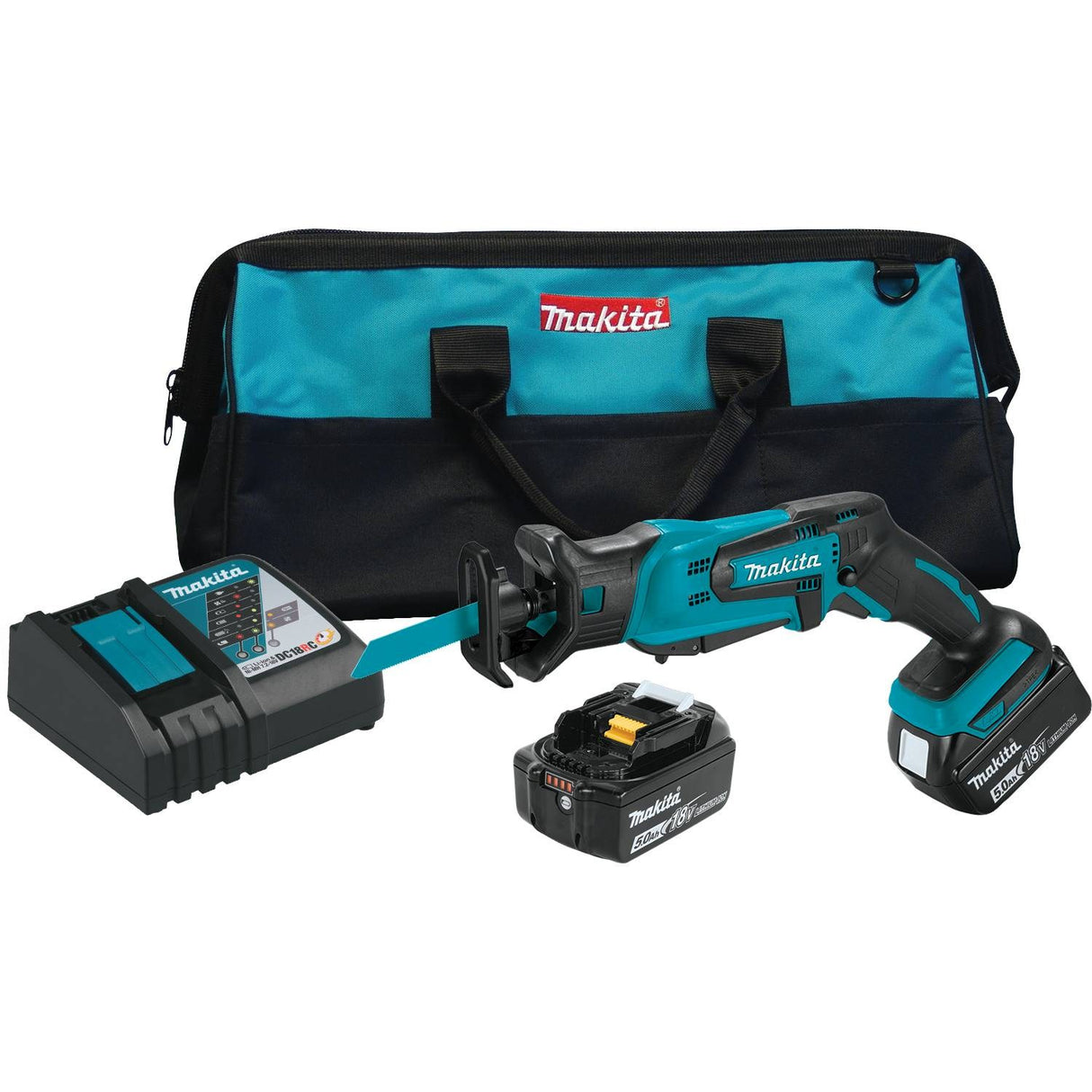 Makita XRJ01T 18V LXT Li-Ion Cordless Compact Reciprocating Saw Kit, 5.0 Ah