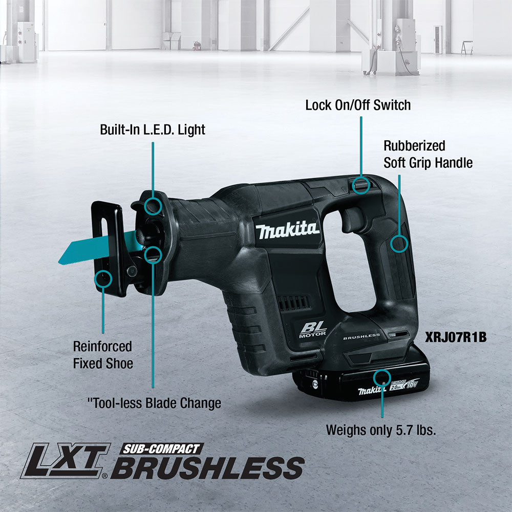 Makita XRJ07R1B 18V LXT Sub-Compact Recipro Saw Kit (2.0Ah) - 8