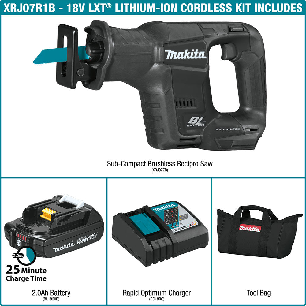 Makita XRJ07R1B 18V LXT Sub-Compact Recipro Saw Kit (2.0Ah) - 9