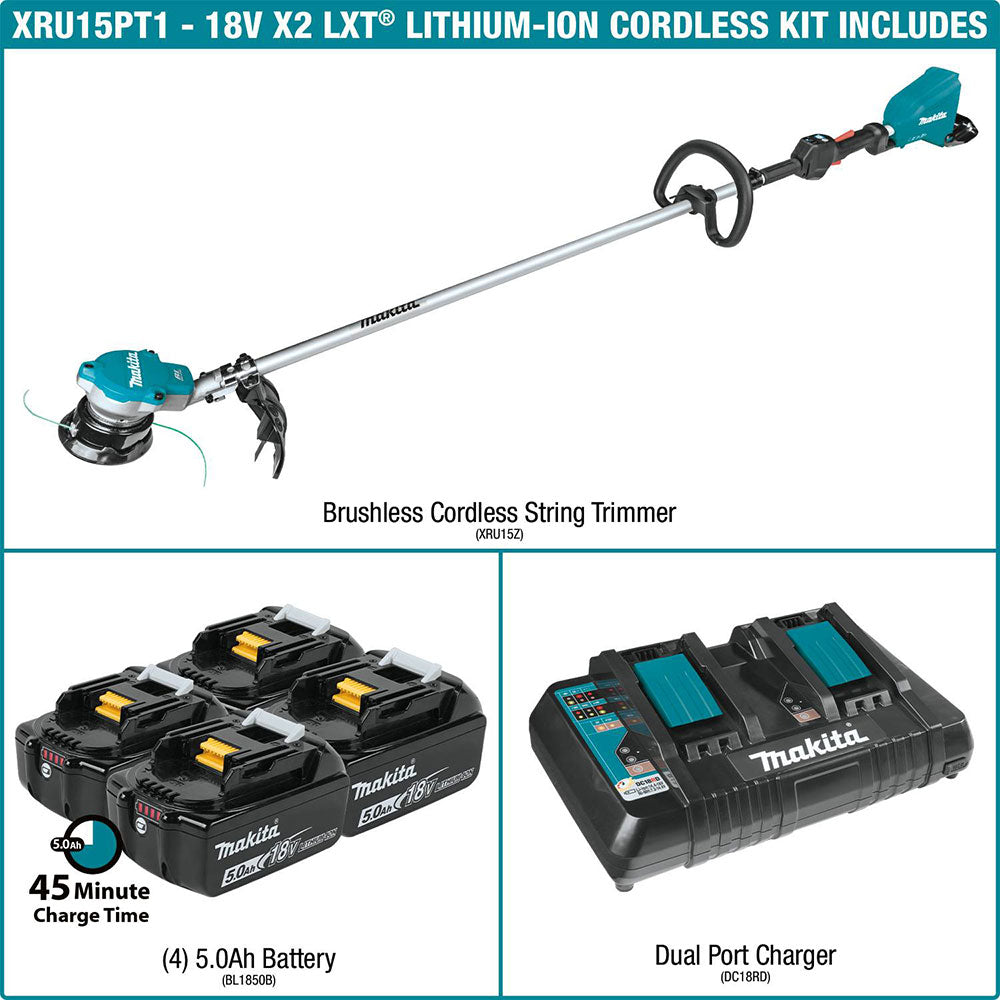 Makita XRU15PT1 18V X2 LXT Brushless String Trimmer Kit with 4 Batteries - 5