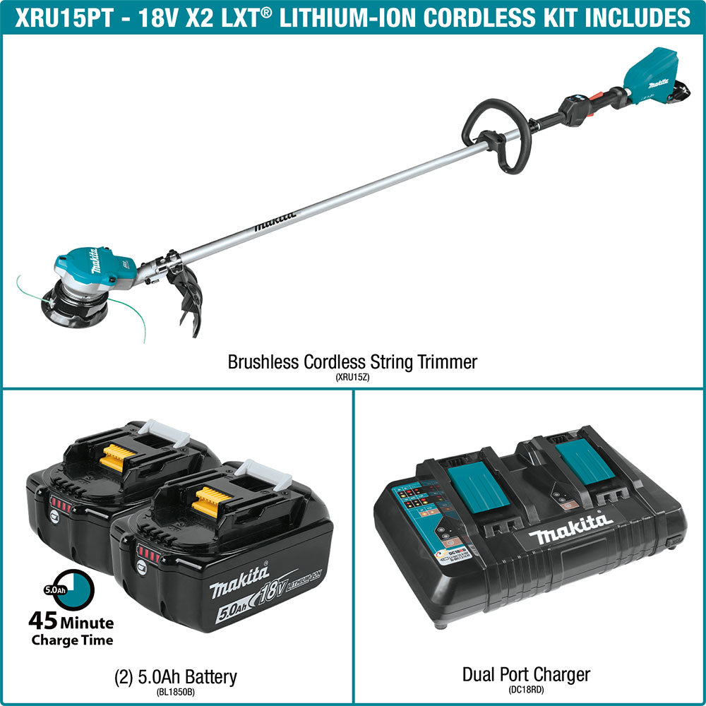 Makita XRU15PT 18V X2 LXT Brushless Cordless String Trimmer Kit (5.0Ah) - 3