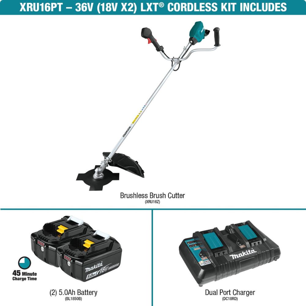 Makita XRU16PT 36V (18V X2) LXT Brushless Brush Cutter Kit, dual port charger (5.0Ah) - 12