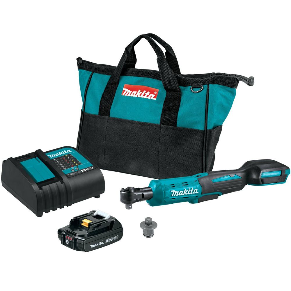 Makita XRW01SR1 18V LXT Lithium-Ion Cordless 3/8" / 1/4" Sq. Drive Ratchet Kit, interchangeable anvils, var. spd., L.E.D. Light, bag, with one battery (2.0Ah)