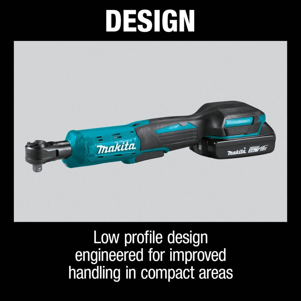 Makita XRW01SR1 18V LXT Lithium-Ion Cordless 3/8" / 1/4" Sq. Drive Ratchet Kit, interchangeable anvils, var. spd., L.E.D. Light, bag, with one battery (2.0Ah) - 11