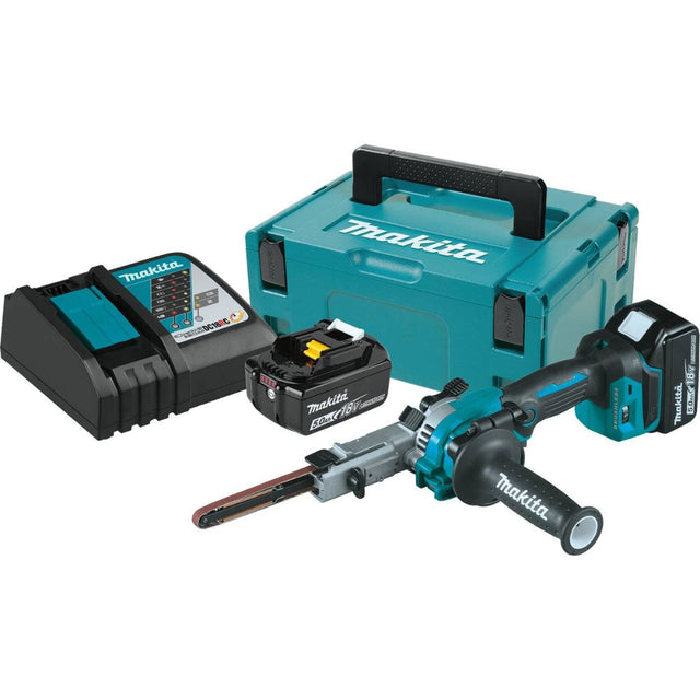 Makita XSB01TJ 18V LXT Lithium-Ion Brushless Cordless 3/8" x 21" Detail Belt Sander Kit, Bag (5.0Ah)