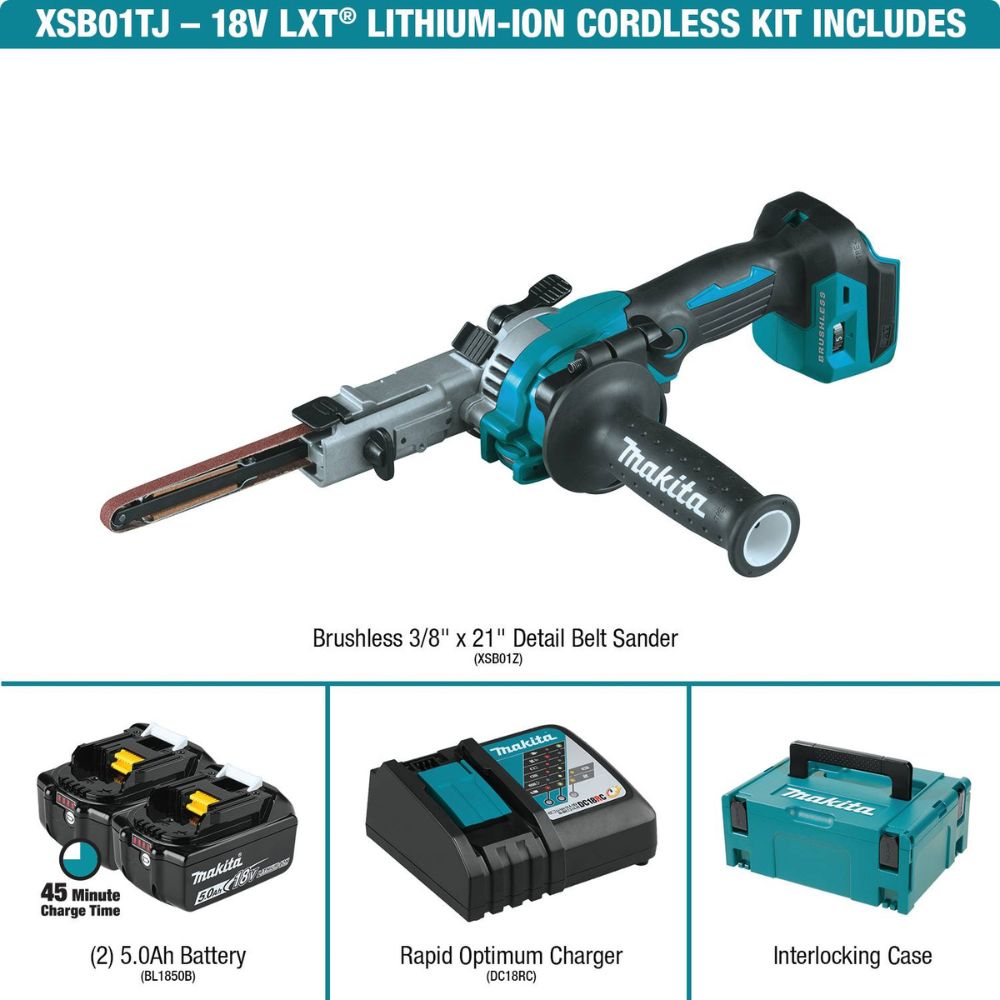 Makita XSB01TJ 18V LXT Lithium-Ion Brushless Cordless 3/8" x 21" Detail Belt Sander Kit, Bag (5.0Ah) - 5