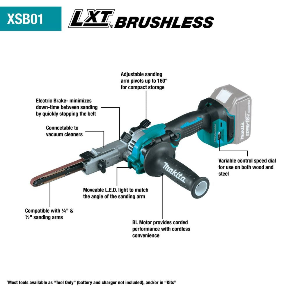 Makita XSB01TJ 18V LXT Lithium-Ion Brushless Cordless 3/8" x 21" Detail Belt Sander Kit, Bag (5.0Ah) - 6