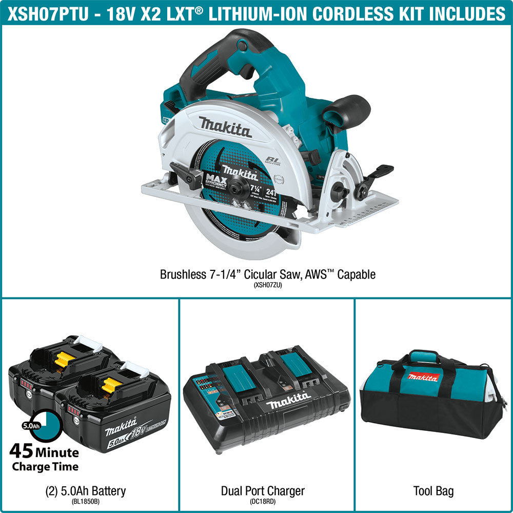 Makita XSH07PTU 18V X2 LXT 7-1/4" Circular Saw Kit (5.0Ah) - 2