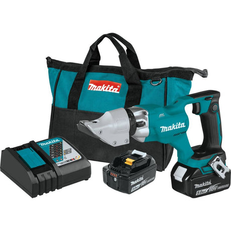 Makita XSJ03T 18V LXT Lithium-Ion Brushless Cordless 14 Gauge Straight Shear Kit, bag (5.0Ah)