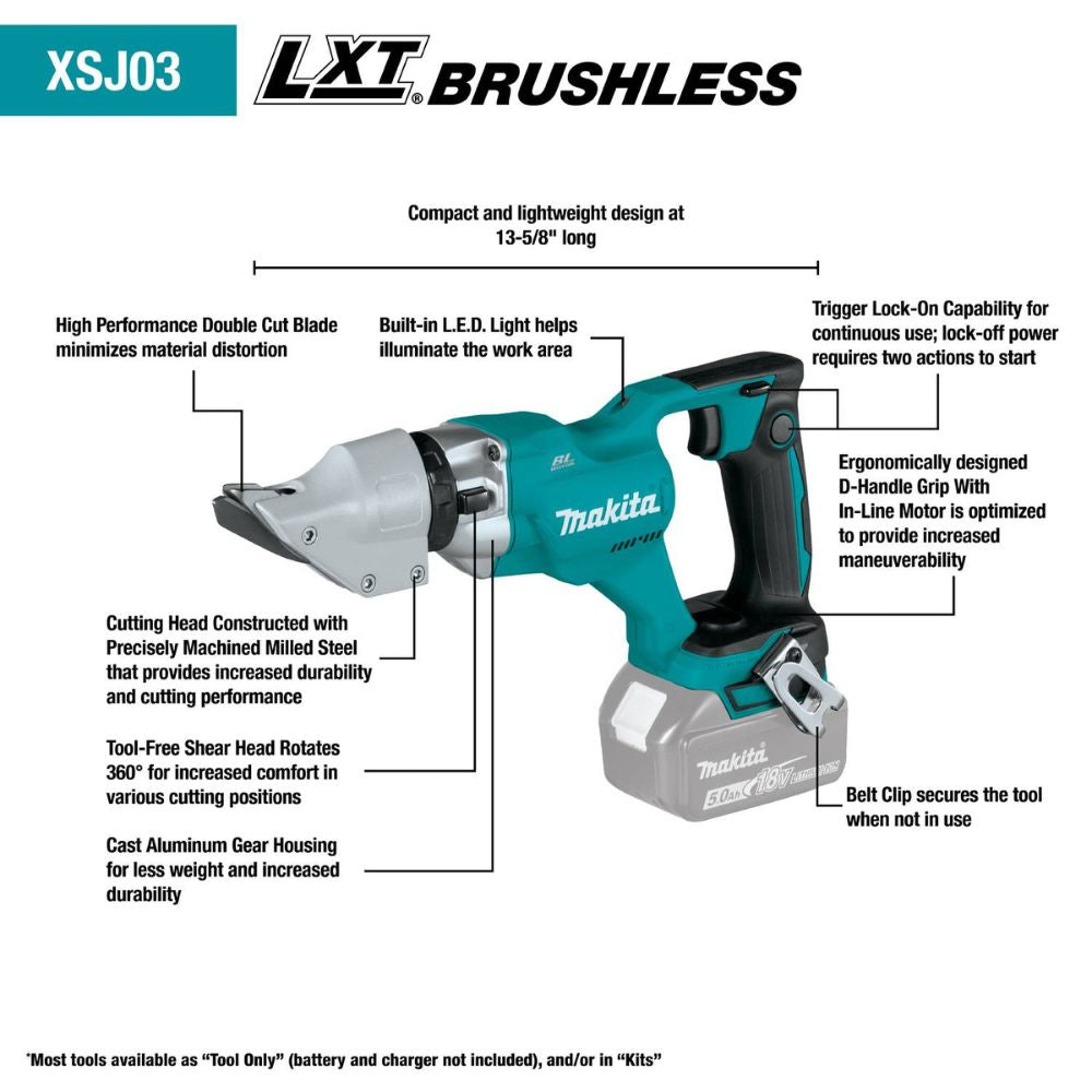 Makita XSJ03T 18V LXT® Lithium-Ion Brushless Cordless 14 Gauge Straight Shear Kit, bag (5.0Ah) - 2