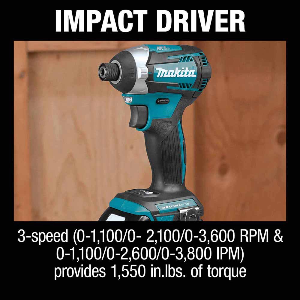 Makita XT452T 18V LXT Lithium-Ion Brushless Cordless 4 Pc. Combo Kit, XPH14Z, XDT14Z, XSH03Z, DML815, bag (5.0Ah) - 14