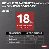 Makita XTS02Z 18V LXT Lithium-Ion Brushless Cordless 1/4” Narrow Crown Stapler, 18 Gauge, Tool Only - 9