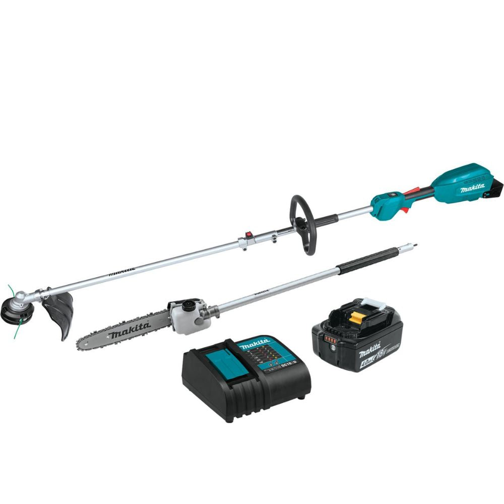 Makita XUX02SM1X4 18V LXT Lithium-Ion Brushless Cordless Couple Shaft Power Head Kit w/ 13" String Trimmer & 10" Pole Saw Attachments, with one battery (4.0Ah)