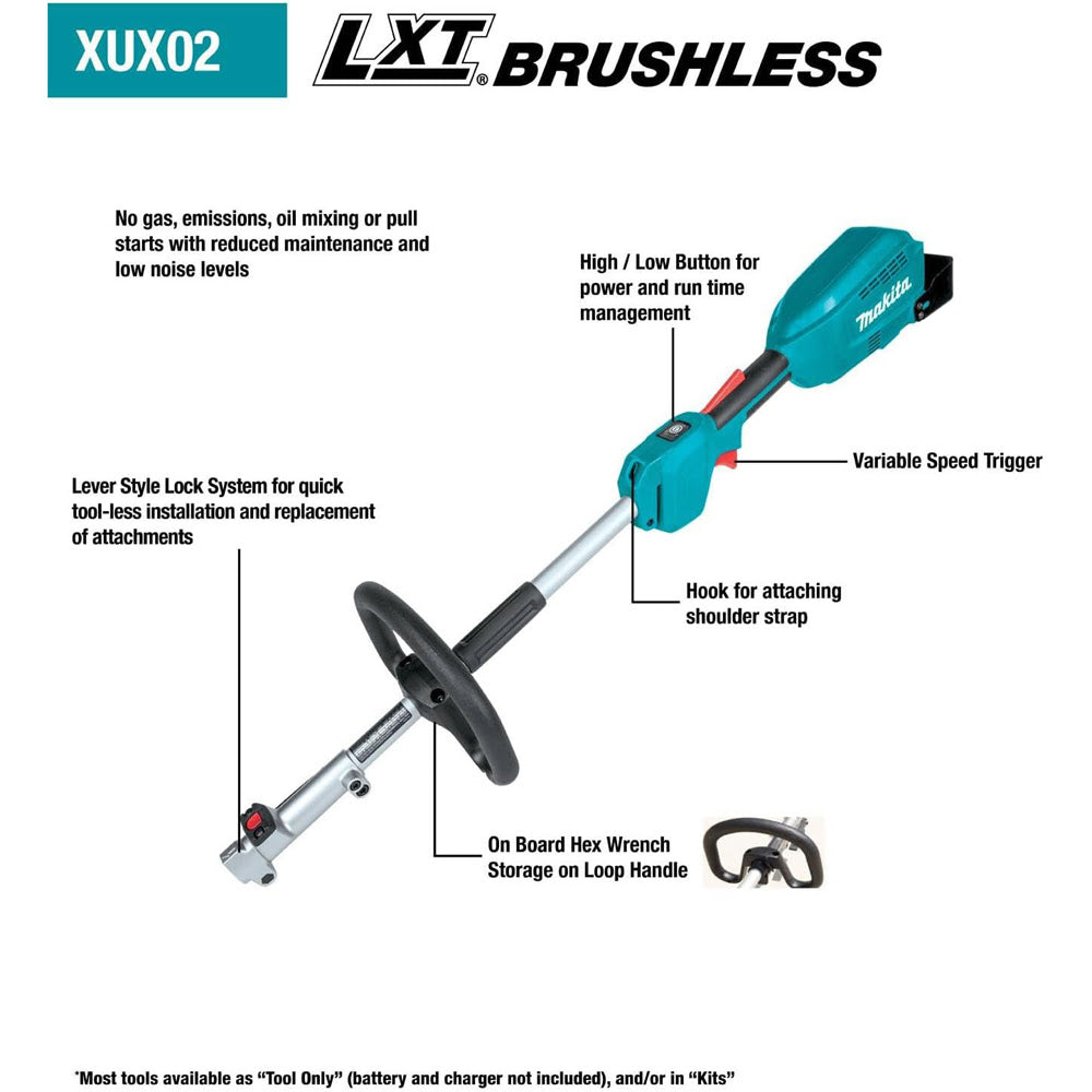 Makita XUX02SM1X5 18V LXT Brushless Couple Shaft Power Head Kit w/ String Trimmer, Pole Saw & Articulating Hedge Trimmer Attachments (4.0Ah) - 2