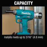 Makita XVR01T 18V LXT Lithium-Ion Brushless Cordless Rivet Tool Kit, 5.0Ah - 5