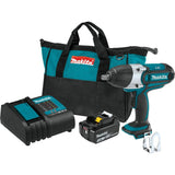 Makita XWT04S1 18V LXT Lithium-Ion Cordless 1/2" Sq. Drive Impact Wrench Kit, rev., rocker switch, L.E.D. Light, bag, with one battery (3.0Ah)