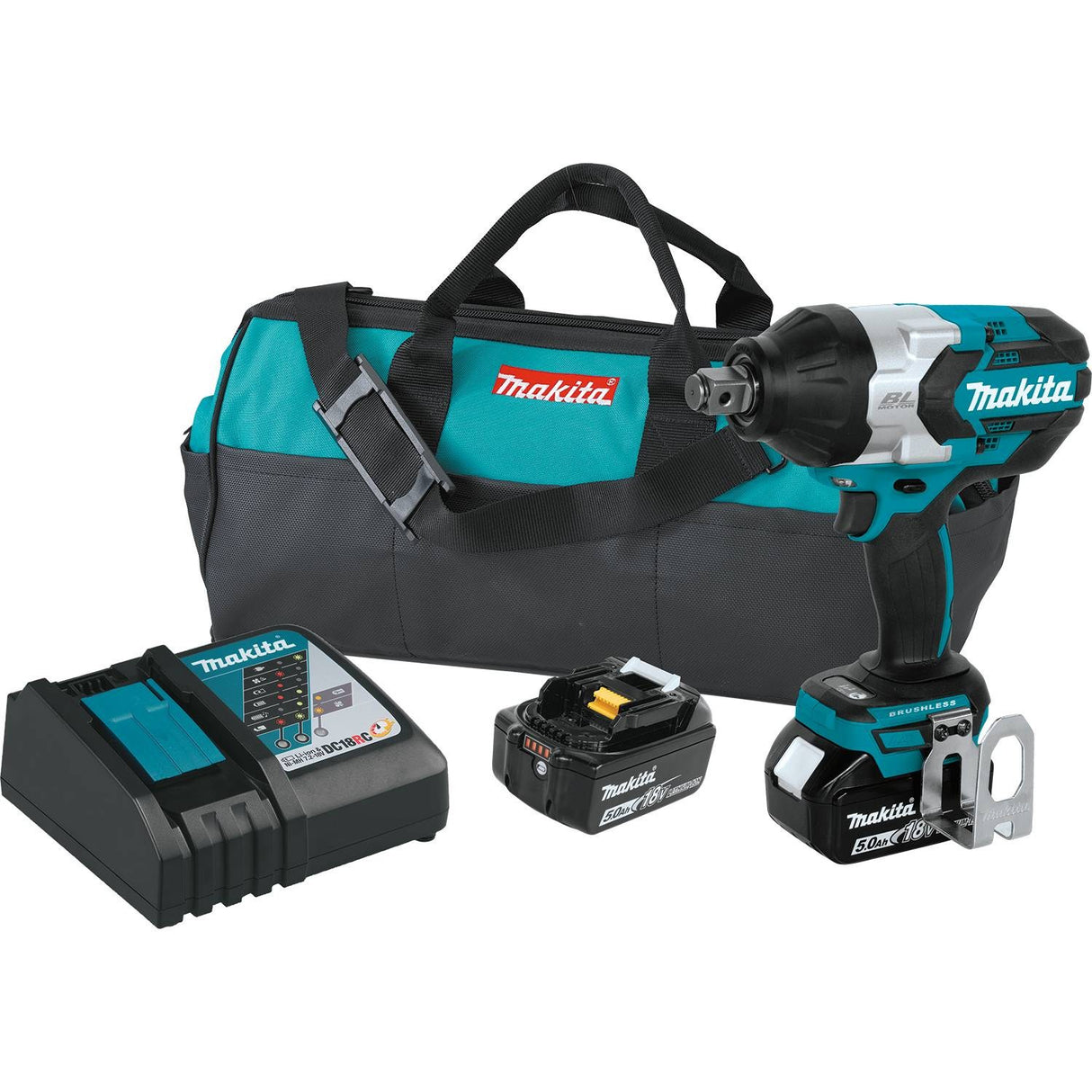 Makita XWT07T 18V LXT Li-Ion Brushless Cordless 3/4" Square Impact Wrench Kit, Friction Ring 5.0 Ah