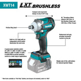 Makita XWT14T 18V LXT Lithium-Ion Brushless Cordless 4-Speed 1/2" Sq. Drive Impact Wrench Kit w/ Friction Ring Anvil, var. spd., rev., L.E.D. Light, bag (5.0Ah) - 2