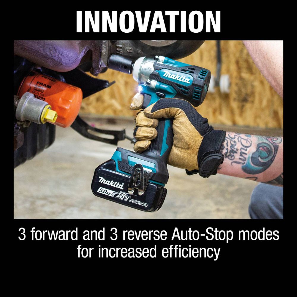 Makita XWT14T 18V LXT Lithium-Ion Brushless Cordless 4-Speed 1/2" Sq. Drive Impact Wrench Kit w/ Friction Ring Anvil, var. spd., rev., L.E.D. Light, bag (5.0Ah) - 7