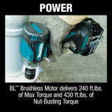 Makita XWT14T 18V LXT Lithium-Ion Brushless Cordless 4-Speed 1/2" Sq. Drive Impact Wrench Kit w/ Friction Ring Anvil, var. spd., rev., L.E.D. Light, bag (5.0Ah) - 8