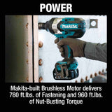 Makita XWT19T 18V LXT Lithium-Ion Brushless Cordless 3-Speed 1/2" Sq. Drive Impact Wrench Kit w/ Detent Anvil (5.0Ah) - 12