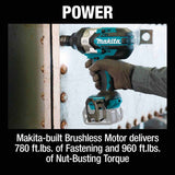 Makita XWT19XVZ 18V LXT Lithium-Ion Brushless Cordless 3-Speed 1/2" Sq. Drive Utility Impact Wrench w/ Detent Anvil, Tool Only - 11