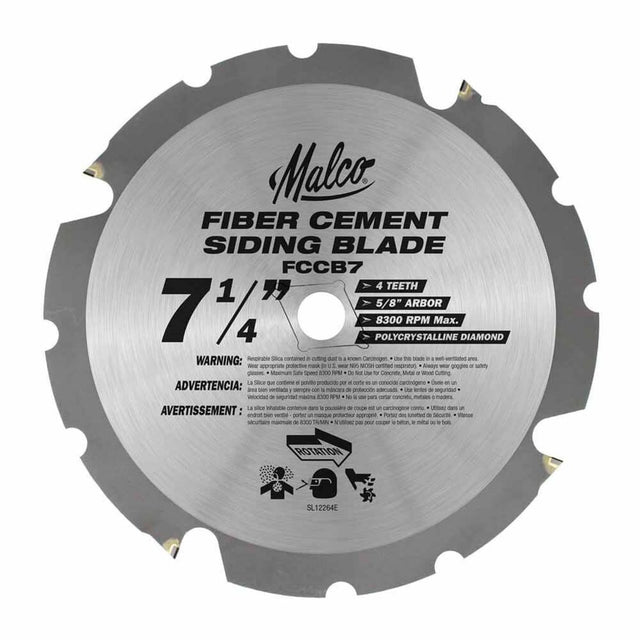 Malco FCCB7 Circular Saw Blade for Fiber Cement Siding, 7-1/4 in., 4 Teeth, 5/8 in. Arbor (Each)