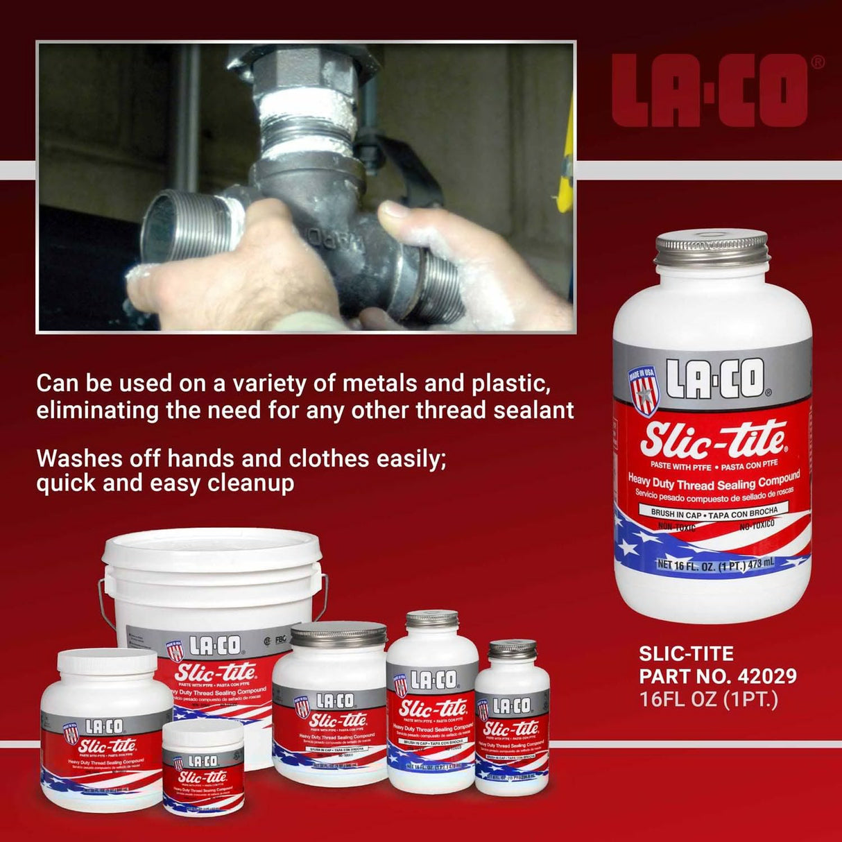 Markal 42049 Slic-Tite Premium Thread Sealant Paste with PTFE, Brush-In-Cap, White (1 Quart) - 2