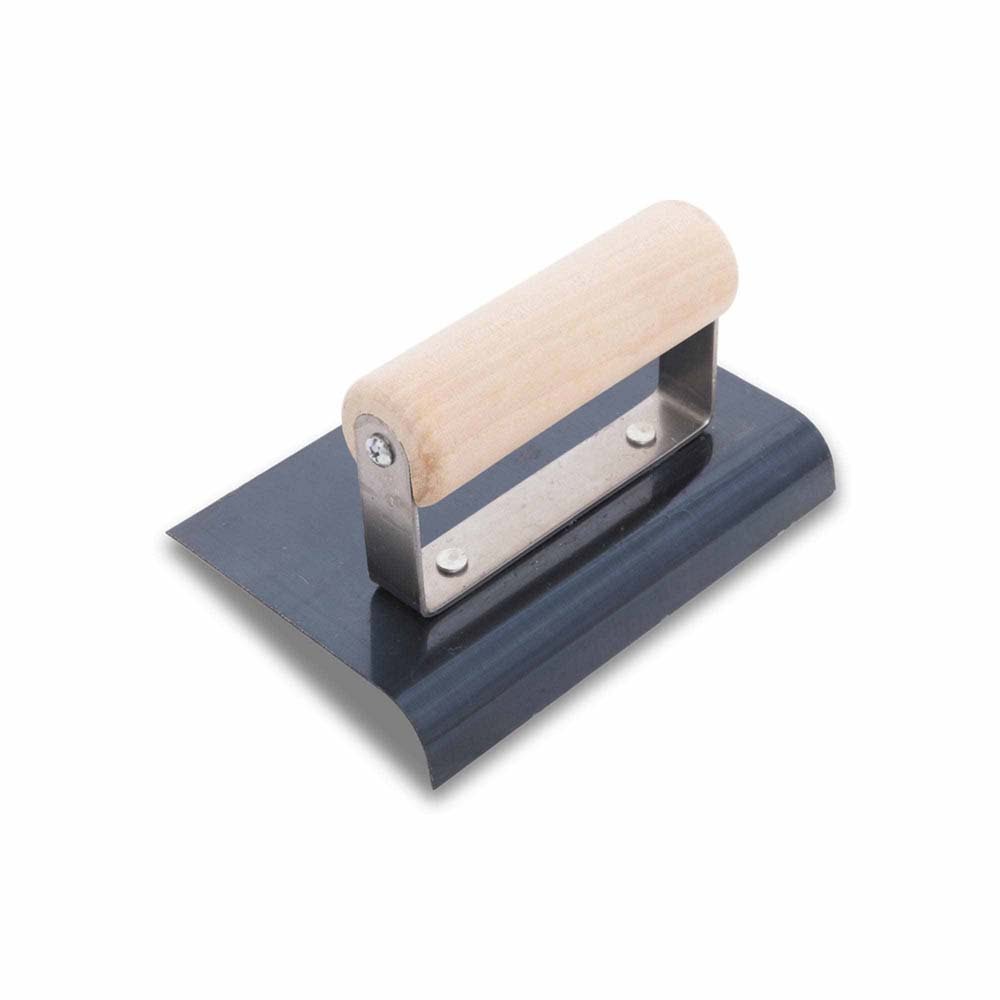 MarshallTown CE561B QLT Blue Steel Hand Edger 6" x 6" 3/8" Radius 1/2" Lip Wood Handle - 2
